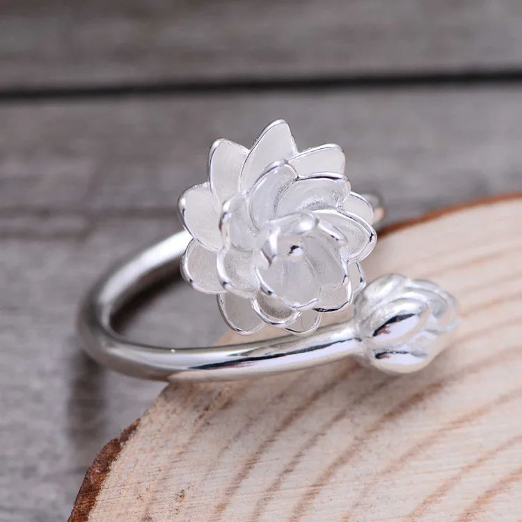 

925 Sterling Silver Silver Ring Nvjie stereo multi petal opening