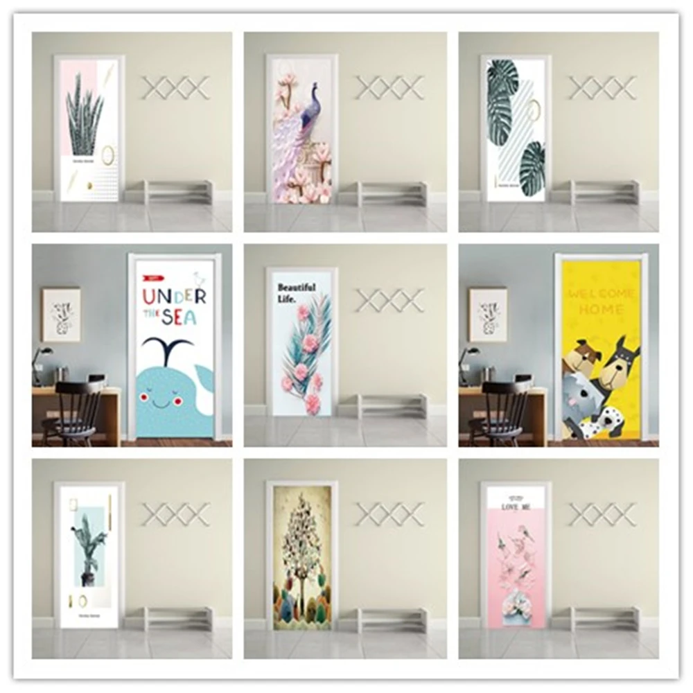 

3D Creative European Door Stickers For Wooden Door Renovation Home Decor Decels Self-adhesive Wallpapers Waterproof Vinyl Murals