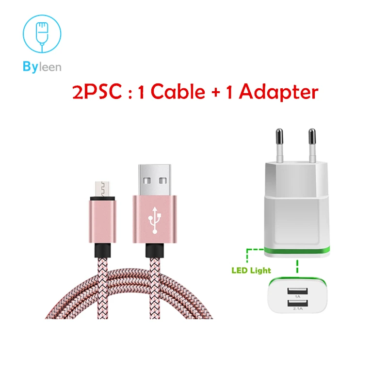 Byleen розовый нейлон Micro USB зарядное устройство для Samsung Galaxy J3/J5/J7/A3/A5/A7 S7/S6/Edge Note 5 Сетевое зарядное устройство для телефона адаптер - Тип штекера: cable with white