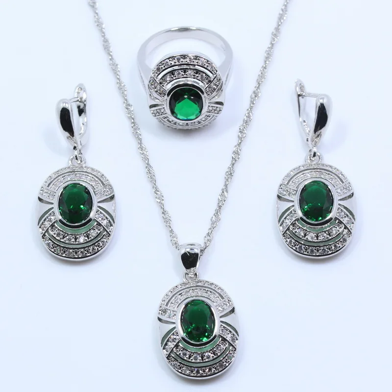 Брелок от manny Овальный зеленый циркон 4 шт. серьги кулон ожерелье кольцо браслет для женщин идеальный серебряные Ювелирные наборы W35 - Окраска металла: Jewelry Set Size  9