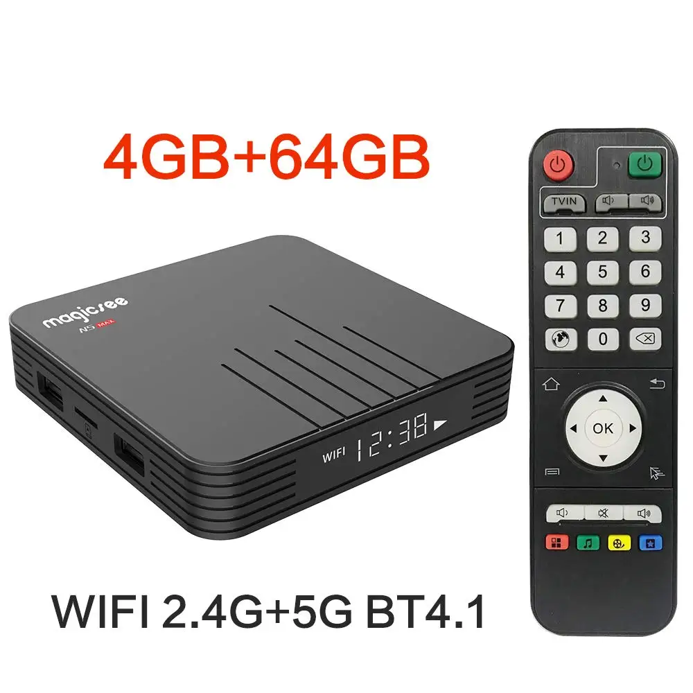 

N5 Max Android 8.1 TV Box Amlogic S905X2 Quad-Core 4GB 64GB Support 4K Ultra HD 2.4GHz WiFi BT4.1 Smart TV Box Media Player