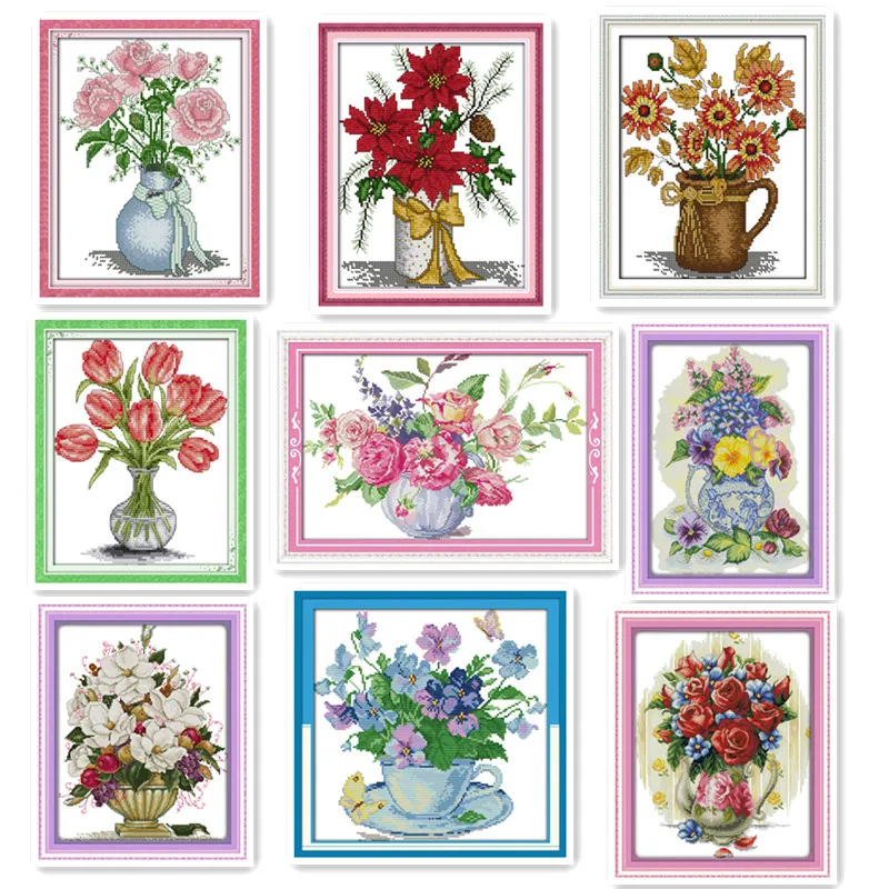 Ten Flower vases Counted Cross Stitch Kit