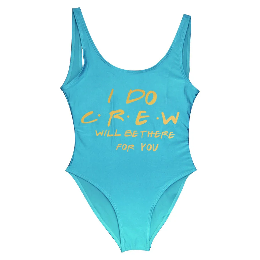 Золотой набивной невесты "I DO Crew" пляжная одежда невесты Цельный купальник Maillots de bain femmes боди подкладка бикини - Цвет: I DO Crew Light Blue