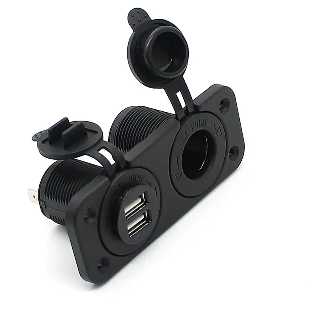 Dual USB Charger and Socket Panel Mount Marine 12 Volt Boat Power Outlet For Car