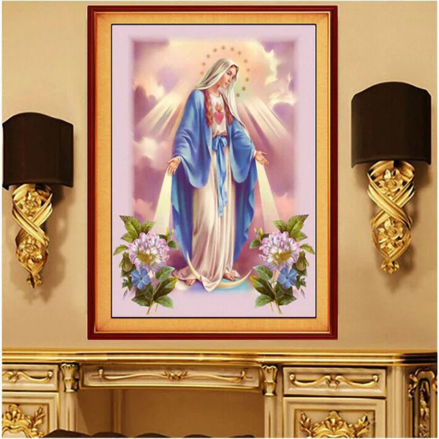 100%Full Diamond Embroidery DIY Round Christian Jesus Virgin Mary painting cross stitch needlework | Дом и сад
