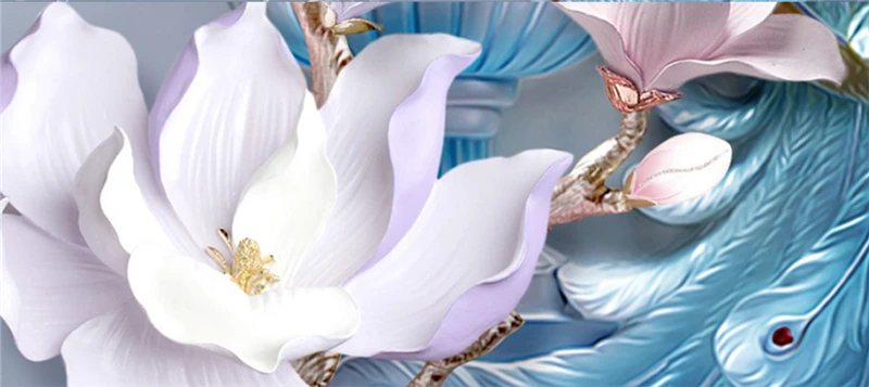 Customize Any Size 3D HD Print Embossed Stereo Flower Rich Modern Modern Peacock Background Wall Painting Silk Mural Wallpaper