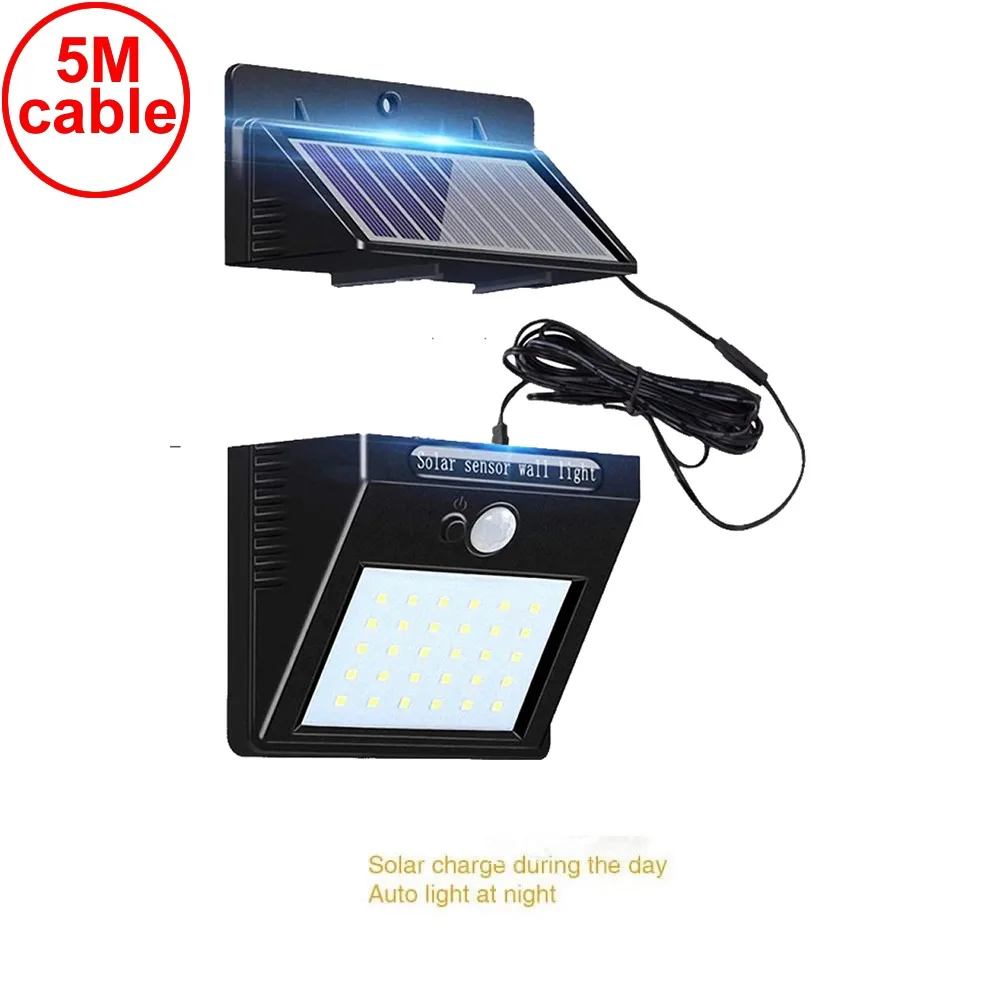 

30 leds solar light split panel 3 modes wall security street deck decor fence spot flood lights for home indoors usage 5M cable