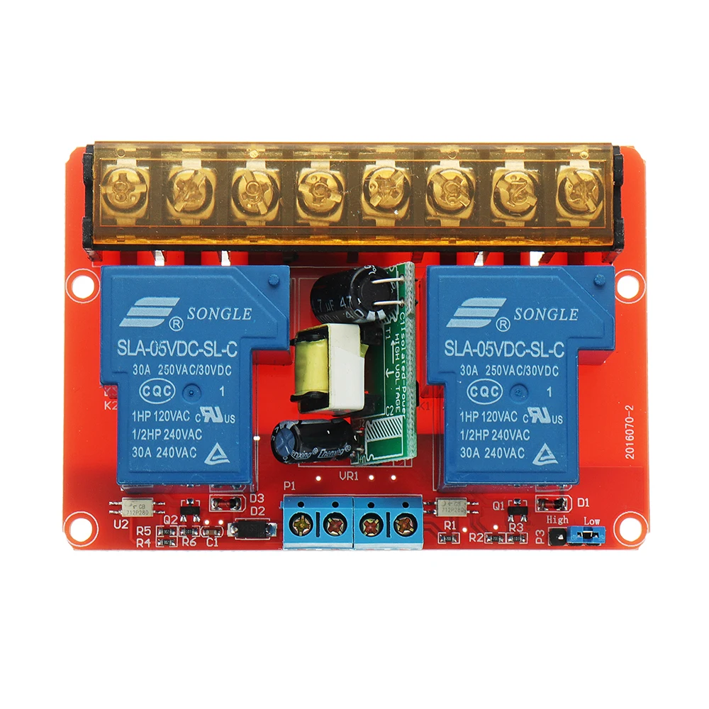 

30A 760mA DC 5V AC 100V To 250V 2 Channel Relay Module Board With High And Low Level