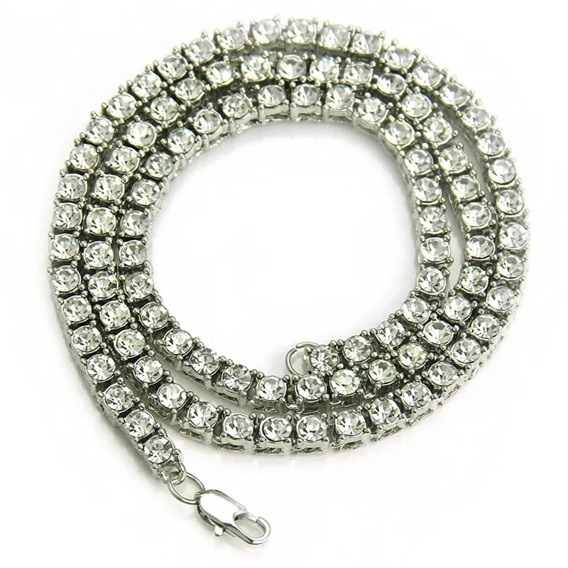

Men's Hip Hop Necklace Iced Out 1 Row Clear CZ Rhinestone Choker Shine Crystal Tennis Chain Necklace Fashion Jewelry