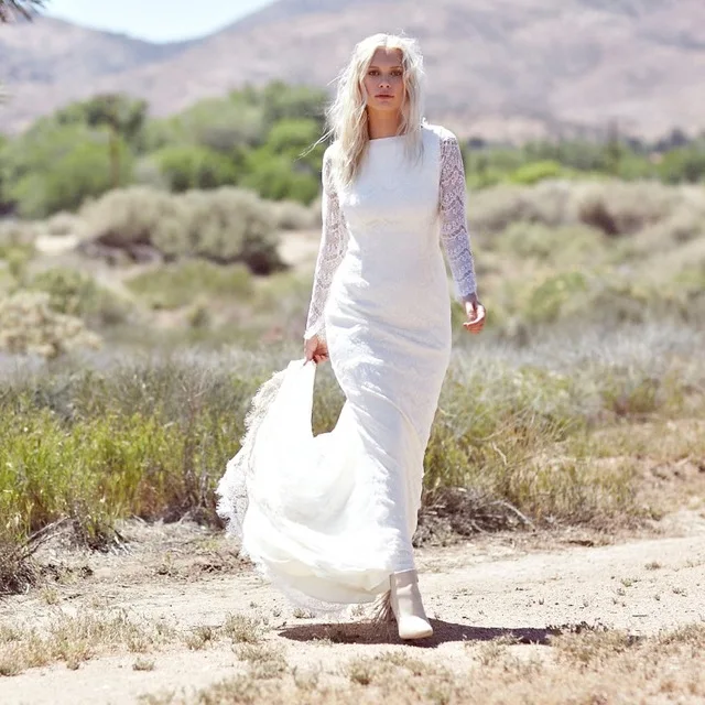 

Bohemian Wedding Dress 2019 Long Sleeve White Beach Wedding dresses Backless Lace Boho Bridal Gown Vestido de noiva de renda