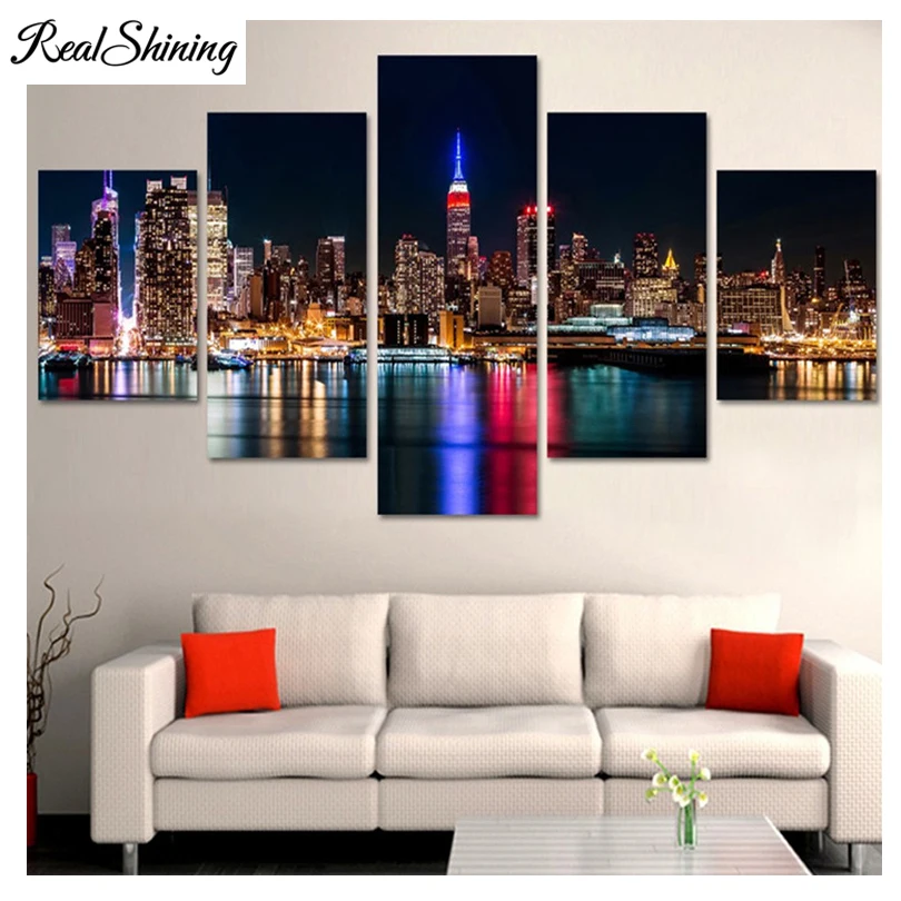 

REALSHINING 5D Diy Diamond Painting Full Diamond Embroidery Cross Stitch New York City Night Bridge Needlework Home Decor FS1361