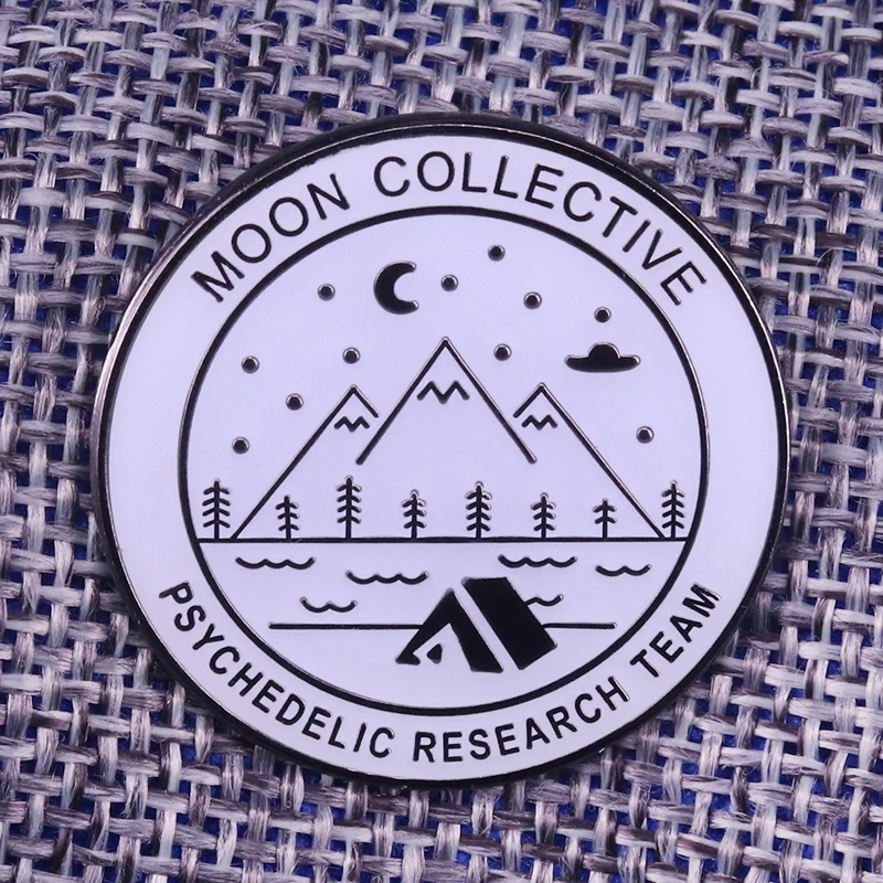Коллективный круглый значок Moon брошь с изображением гор и деревьев черно белая