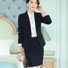 Формальный Блейзер женские деловые костюмы с юбкой и курткой наборы Дамская рабочая одежда офисный униформенный стиль черный
