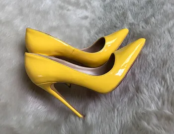 

real photo high quality woman yellow patent leather pointed toe high heel stilettos woman yellow high heel stiletto shoes