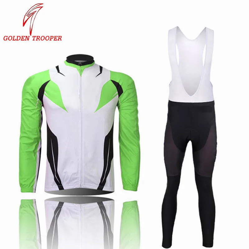 GT Bike Jersey Bib Set Long Sleeve Spring Autumn Season Green Color