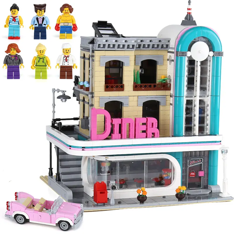 

Lepin 15037 Genuine Streetview Series The Downtown Diner Set Building Blocks Bricks legoINGlys 10260 New Year Gifts 2778Pcs