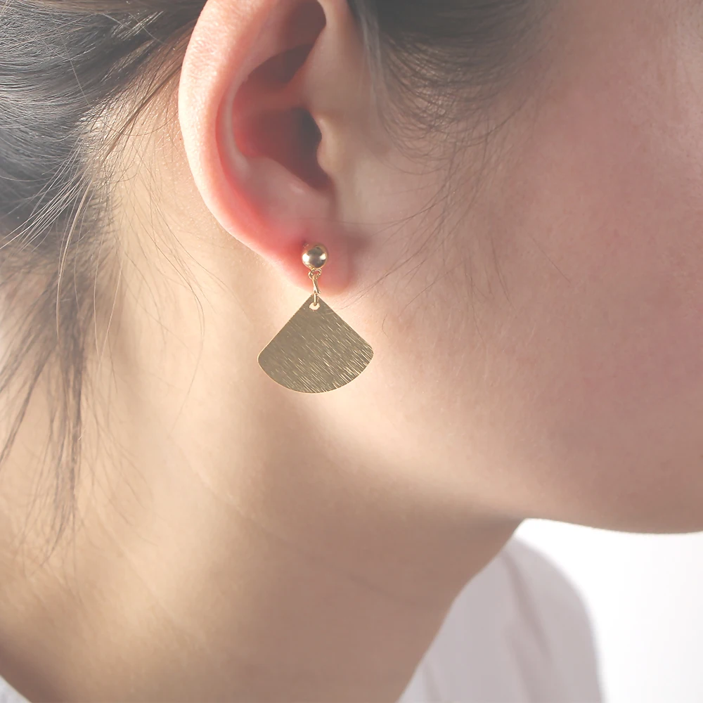 Personality Gold Color Sector Drop Earrings Women Jewelry Fan shaped