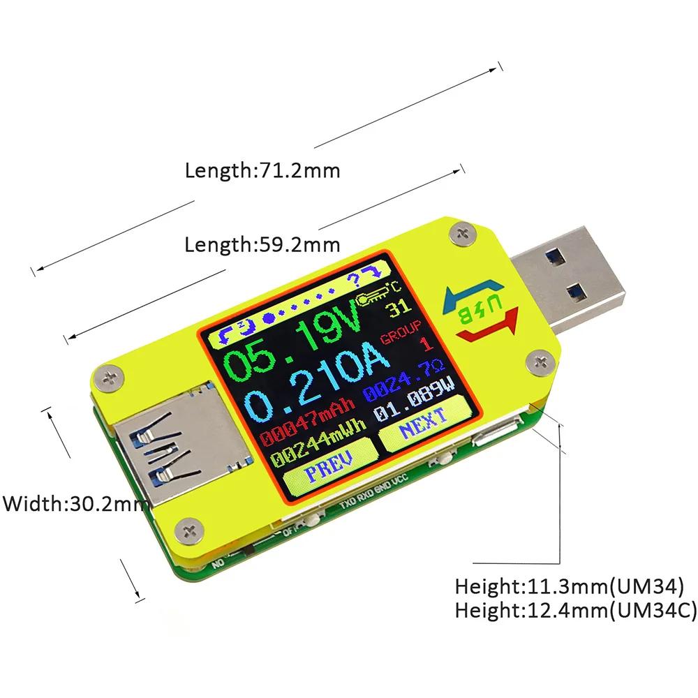 UM34 UM34C Для APP USB 3,0 Тип-C DC Вольтметр Амперметр Напряжение измеритель тока, для батареи зарядки измерения Кабельный тестер сопротивления