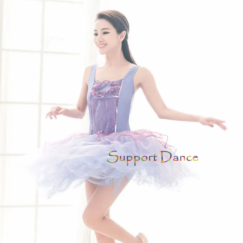 

Girls Ruffle Neckline Ballet Tutu Dress Women Romantic Performance Costume Support Dance C232