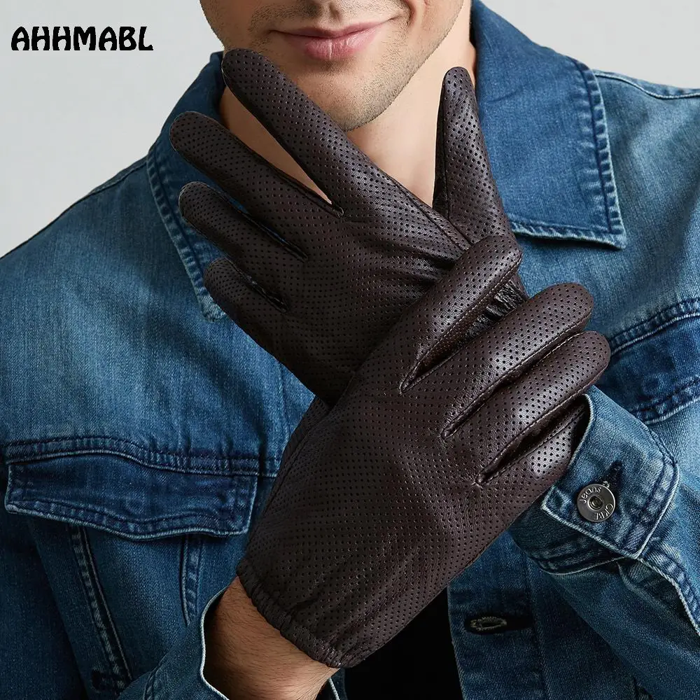 

2018 Men Winter Gloves Genuine Sheep Leather Gloves Short Design Touch Screen Real Leather Gloves Mesh Driving Gloves LG024