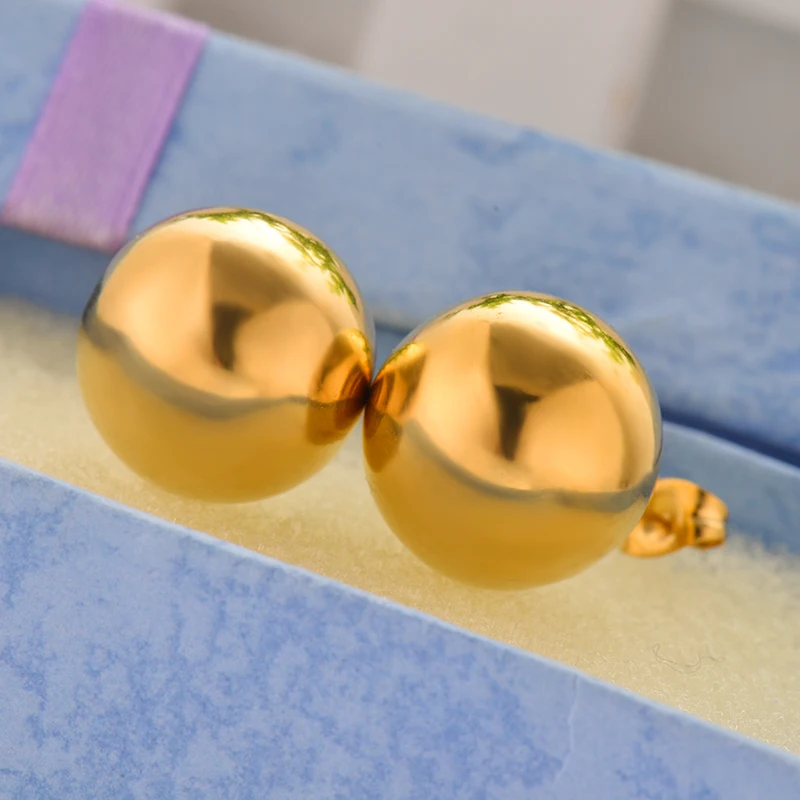 12 мм Модные украшения Нержавеющая сталь шар, серьги со шпилькой, для Для женщин Уникальный серьги золотого цвета женские модные серьги в форме de la manera N10