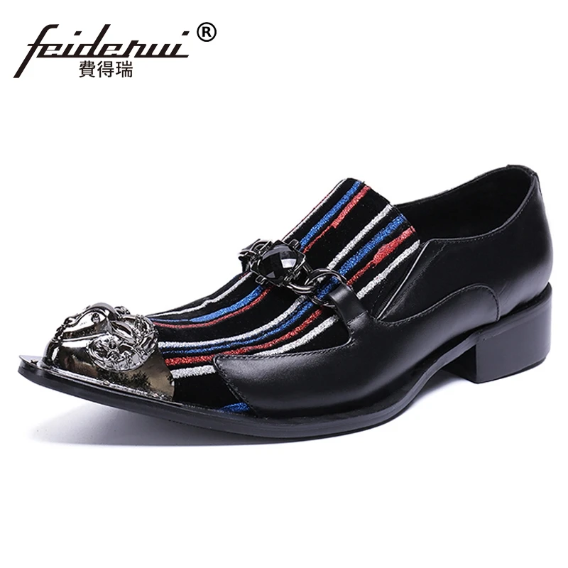 Plus Size Formal Pointed Toe Slip on Man Dance Loafers Genuine Leather Metal Tipped Handmade Men's Runway Casual Shoes SL443 | Обувь