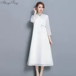 Новые белые китайский cheongsam Восточный стиль платья элегантных женщин Половина рукава современный qipao платье китайское традиционное платье