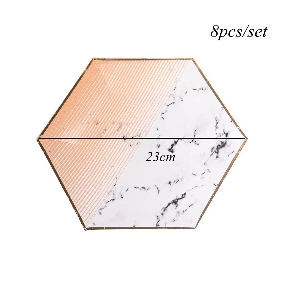 1 Набор, Мраморная позолота, одноразовая посуда, розовое золото, бумажный стаканчик/тарелки/соломинки, украшение стола, для дня рождения, свадьбы, вечеринок - Цвет: 8p rose gold plate A