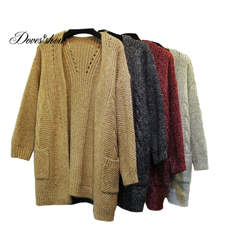 Vintage Autumn Winter Thicken Knitted Open Stitch Coat Women 2016 Fashion Long Sleeve Sweater Womans Cardigans Jacket coat |