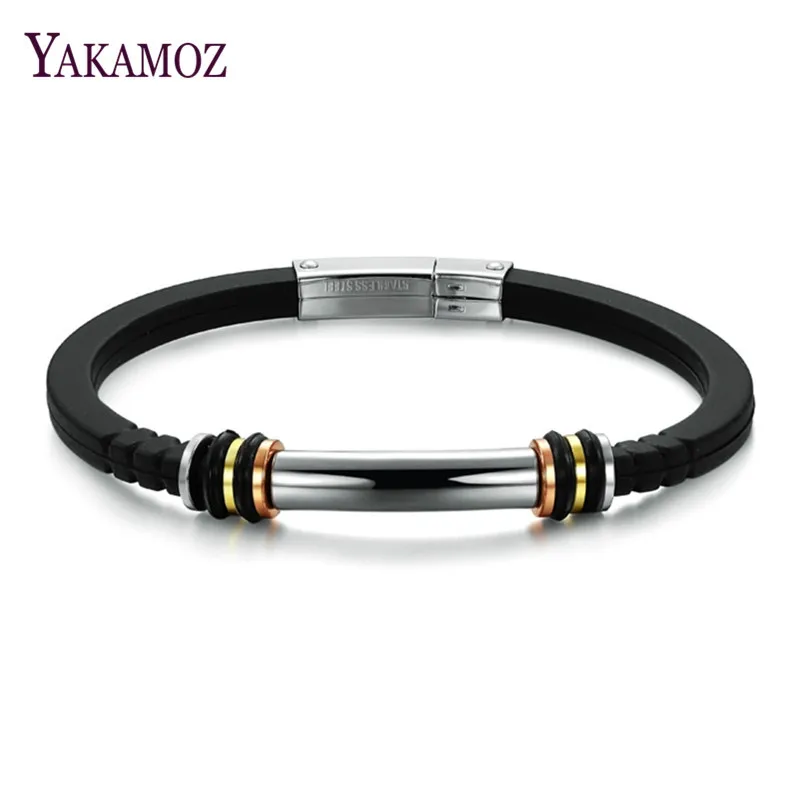 

YAKAMOZ Men Charm Bracelet Black Leather Bracelet Stainless Steel Box with Tongues Bracelets Male Punk Jewelry for Gift