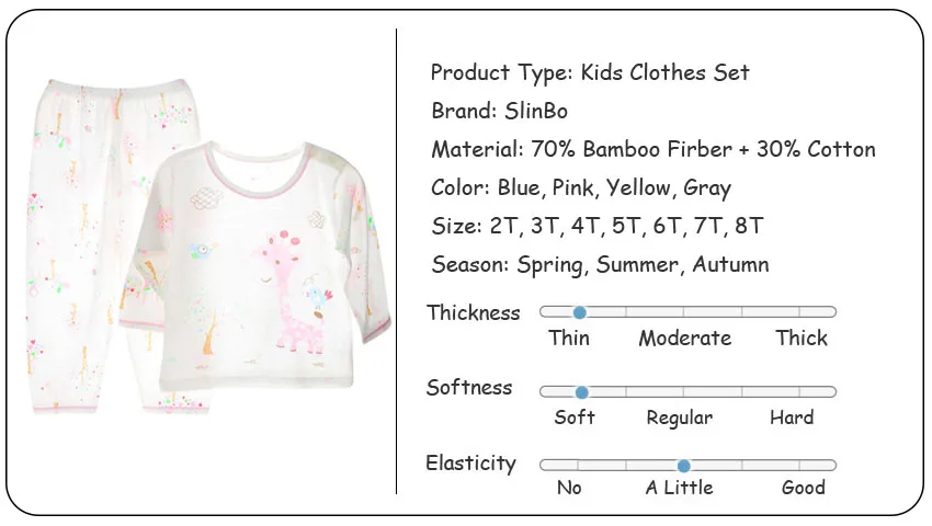 Slinbo брендовые пижама детская тонкие бамбуковые Волокно с длинным рукавом Жираф животных Дети пижамы Обувь для мальчиков Обувь для девочек одежда От 2 до 8 лет V060