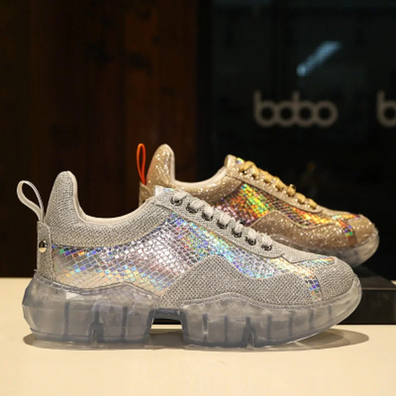

Old shoes women 2019 spring new thick bottom increased sponge cake women's shoes sequined casual shoes