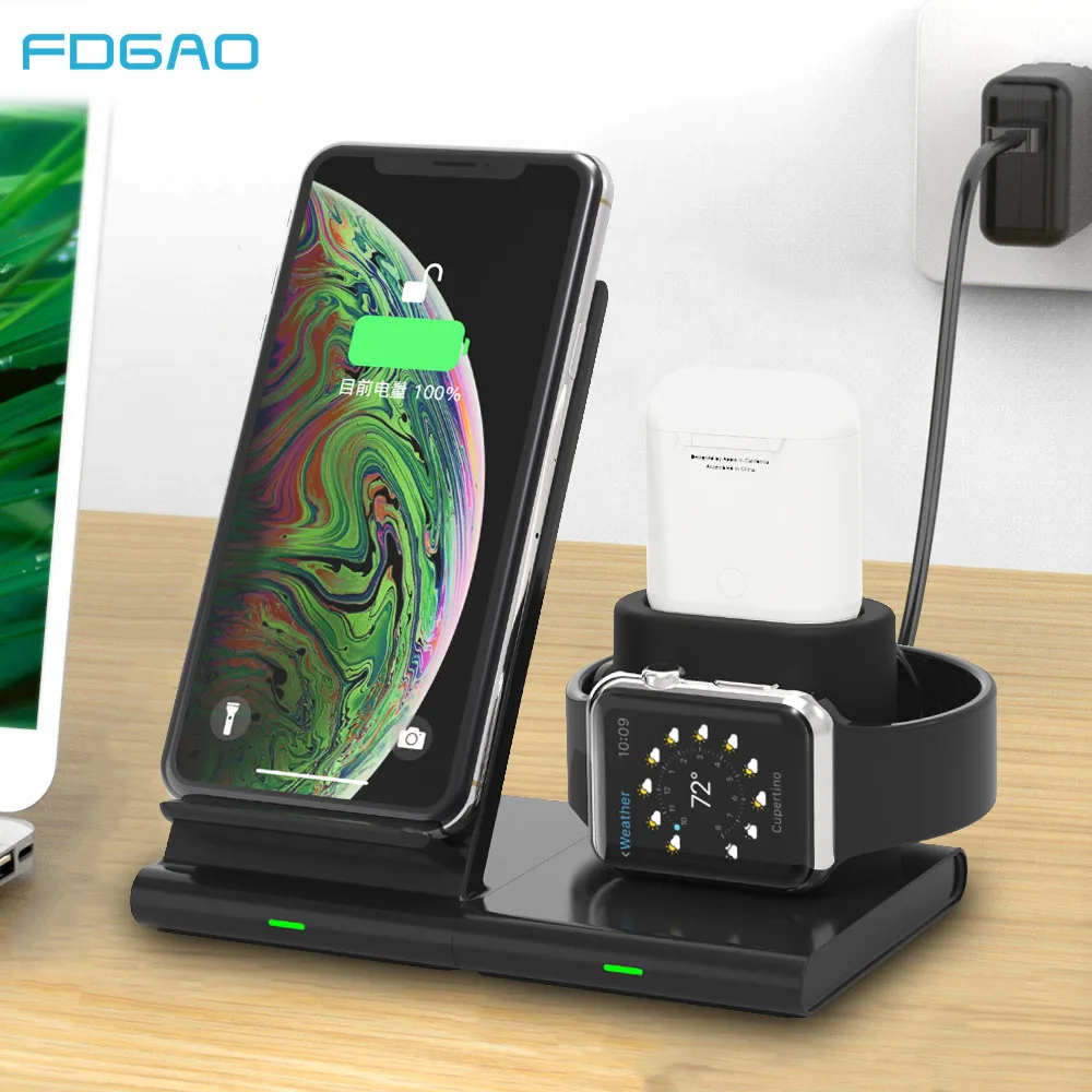 

3 in 1 Qi 10W Wireless Charger Dock Station For Iphone X XS MAX XR Fast Charge Wireless Charging Stand For Apple Watch Airpods