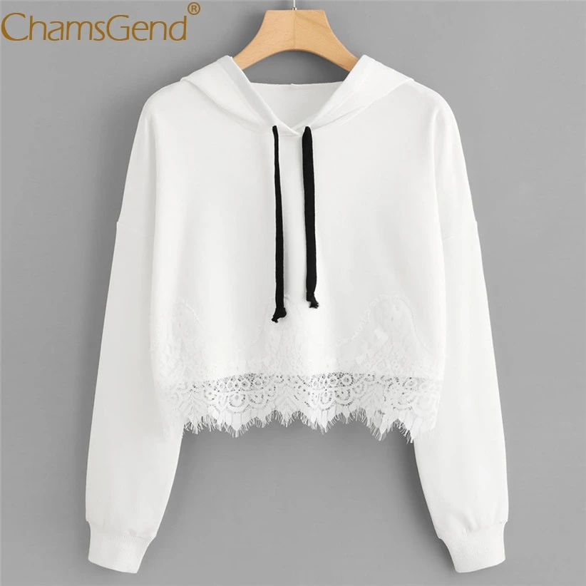 

Free Shipping Lace Sweatshirts Women Pure Solid Long Sleeve Pullover Hoodie Sweatshirts Woman Autumn Winter Crop Coat 80808