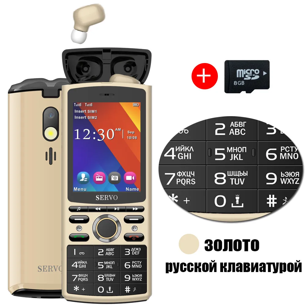 SERVO R25 Мобильный телефон 2," две sim-карты с Bluetooth 5,0 TWS беспроводные наушники 6000 мАч банк питания GSM WCDMA GPRS мобильный телефон - Цвет: Gold Russia 8GB TF