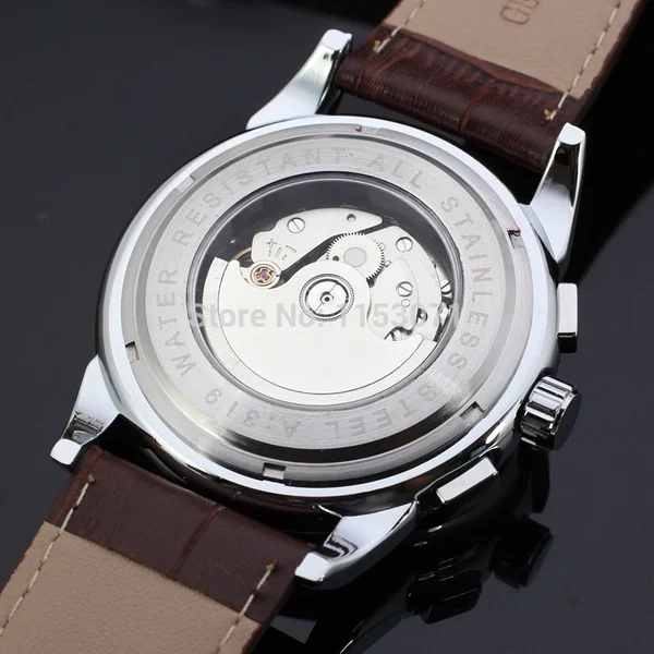 FORSINING, роскошные Брендовые мужские модные автоматические механические часы, повседневные часы с ремешком из натуральной кожи, часы с фазой Луны-319