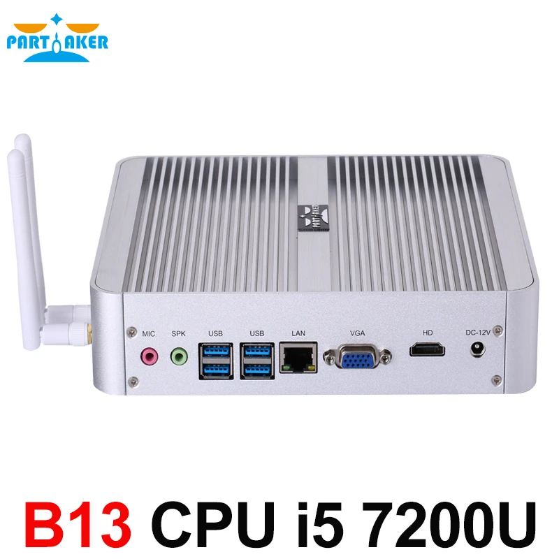  Partaker B13 Fanless Desktop Computer Mini PC I5 7200U i7 7500U Windows 10 Max 16G RAM 512G SSD 1TB