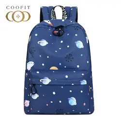 Coofit Синий Школьный Рюкзак Для Обувь для девочек подростков Mochila Мода планета Kawaii snowflak печатных Для женщин Рюкзаки женские рюкзаки