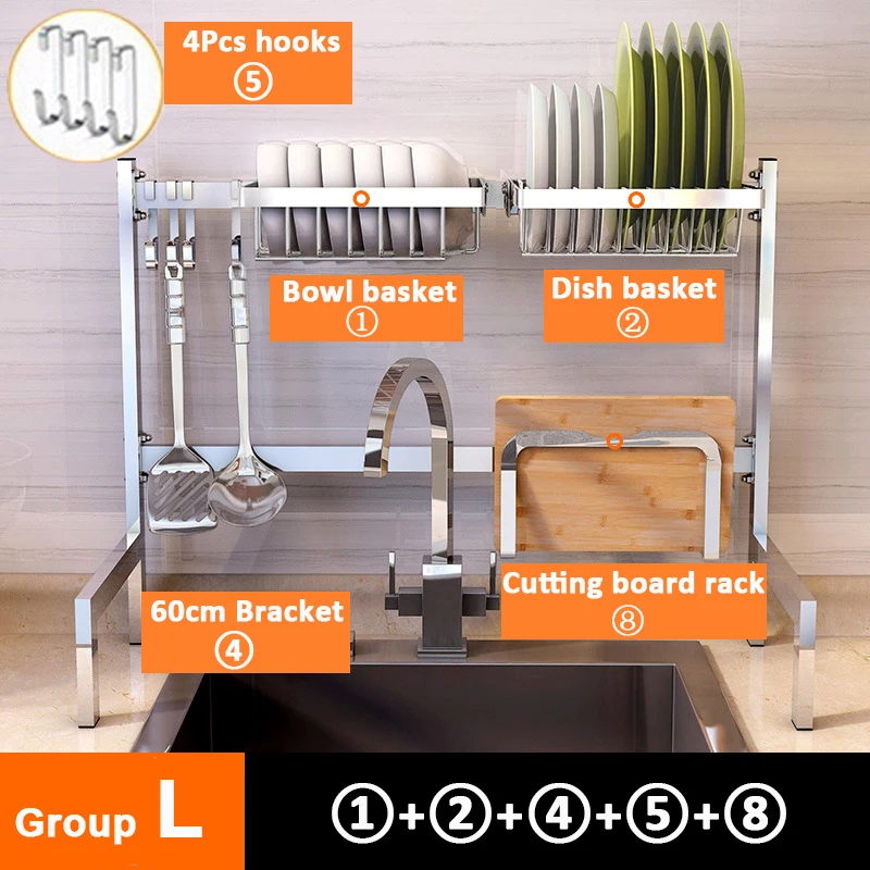 Кухонная сушилка над раковиной бытовые контейнеры из нержавеющей стали держатель для посуды полка для посуды Органайзер кухонные инструменты - Цвет: Group L