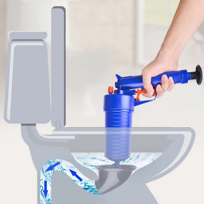 Toilet Cleaning Brush Bathroom Accessory Gun Type Floor Drain Suction Air Pressure Cleaning Tool 4 Plugs