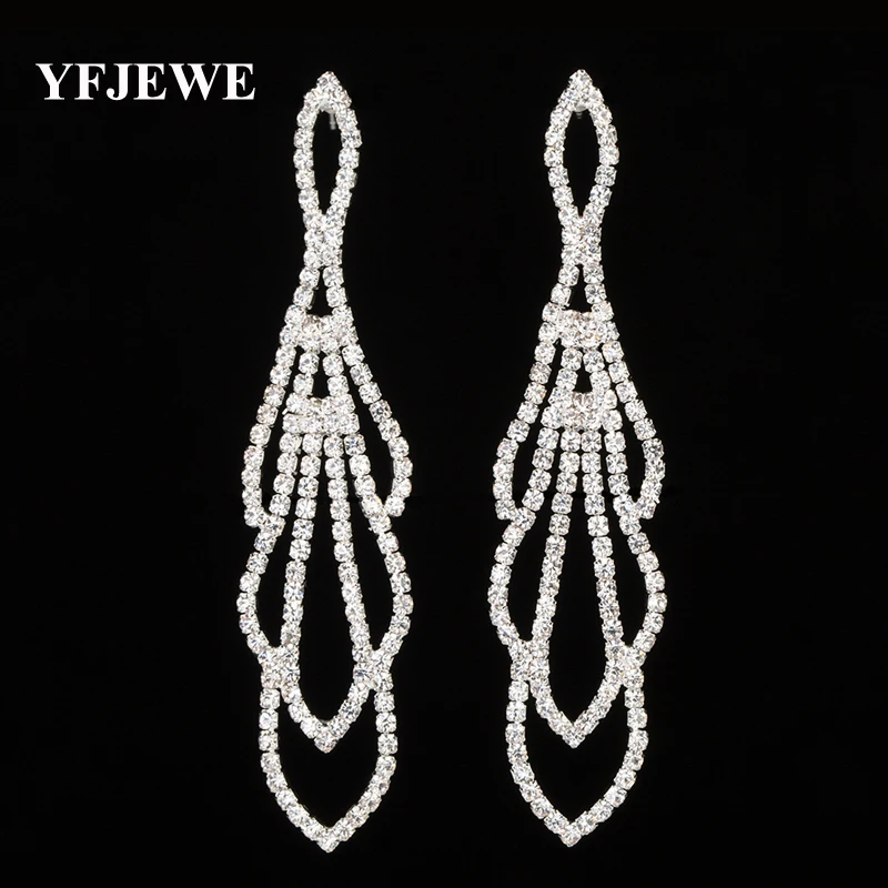 Yfjewe New Crystal Rhinestone Best Gift For Bridal Wedding Jewelry Gold And Silver Plated Crystal Long Earrings For Women E424
