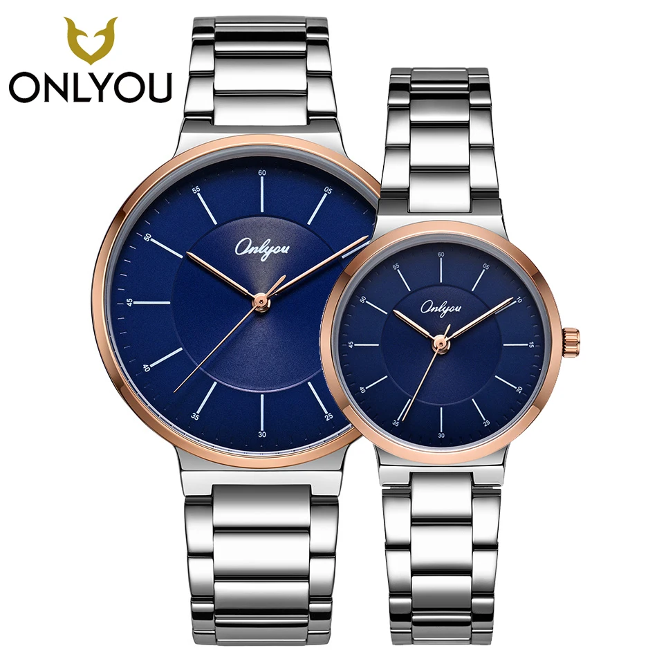 

ONLYOU Couple Watches Lover Gifts Casual Fashion Stainless Steel Quartz Wristwatch Men Business Watch Women Elegant Clock