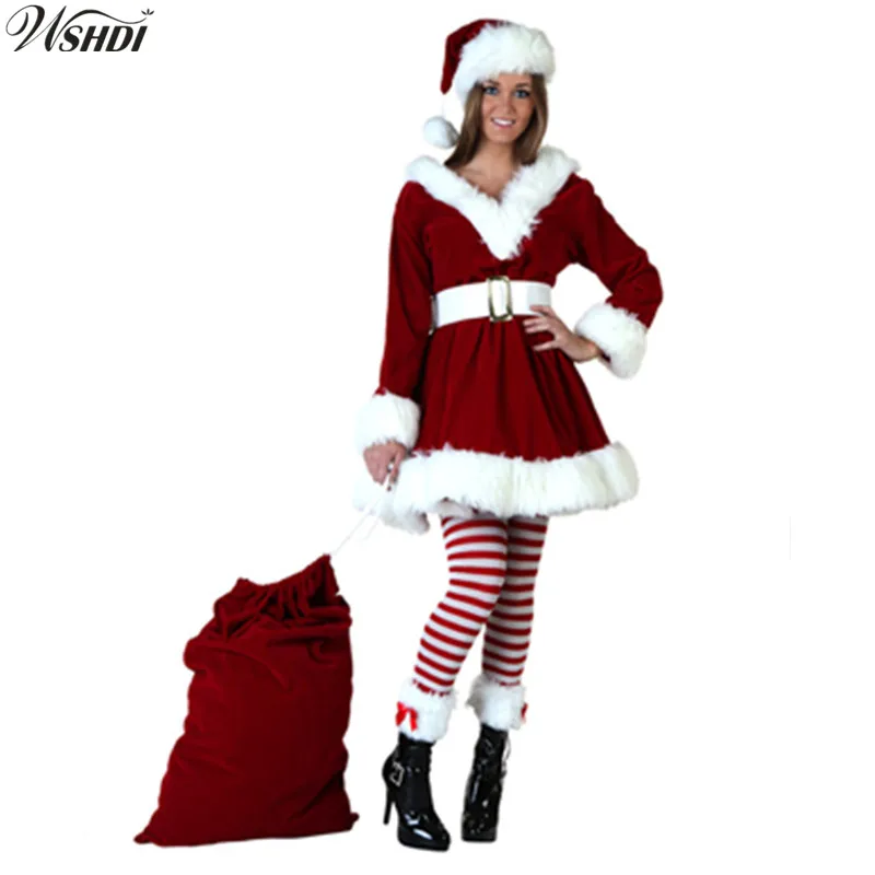 New Women Christmas Costume Santa Claus Costume for Adults Red