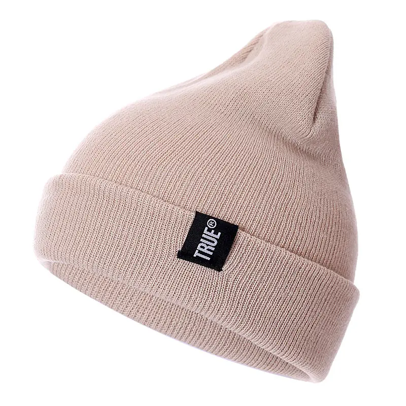 1 PCS Letter True Casual Beanies For Men Women Fashion Knitted Winter Hat Solid Color Hip-hop Skullies Bonnet Unisex Cap Gorros - Цвет: Beige