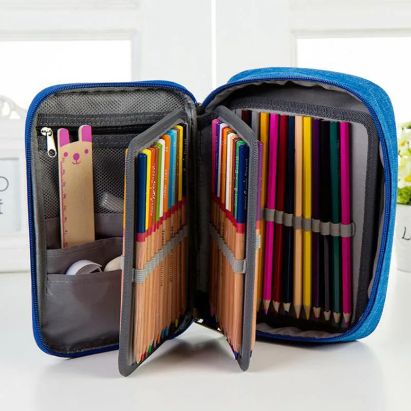 Goedkoop Canvas School Potlood Gevallen voor Meisjes Jongen Pencilcase 72 Gaten Pen Box Boete Multifunctionele Opbergtas Case Pouch Briefpapier Kit