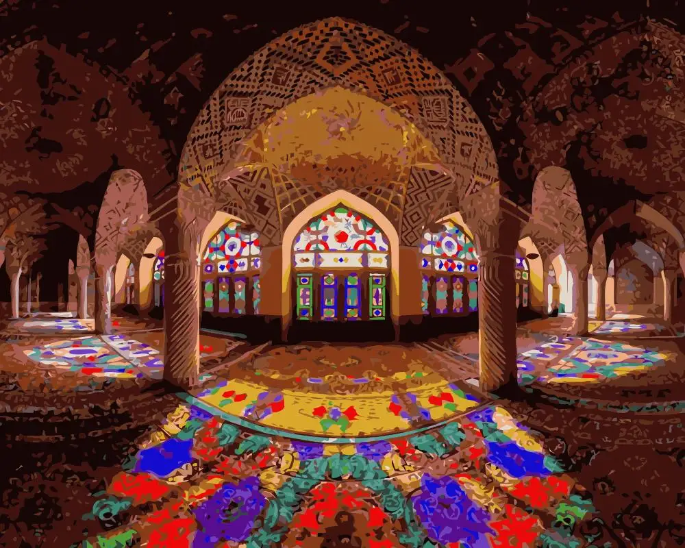 MaHuaf-j658 Nasir Al-Mulk Набор для раскрашивания по номерам в виде мечети Иран настенные