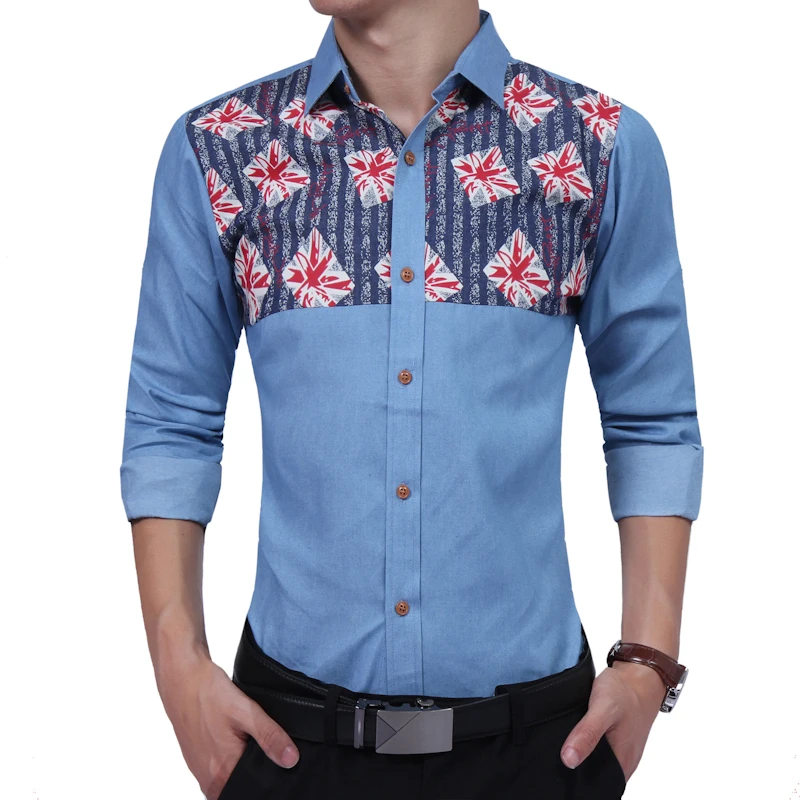 Brand 2018 Fashion Male Shirt Long Sleeves High Quality British Print