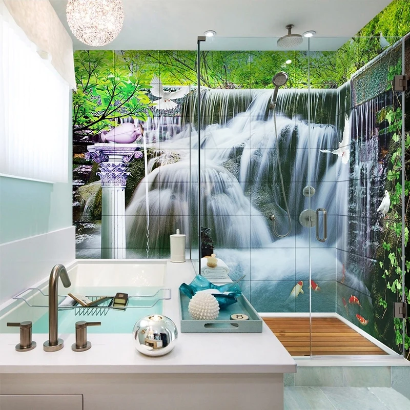 3d Stereo Selaleler Duvar Kagidi Banyo Pvc Kendinden Yapiskanli Su Gecirmez Duvar Cikartmasi Modern Yaratici Ev Dekor Duvar Kagidi 3 D Wallpaper 3 Waterfall Mural Wallpapermural Wallpaper Aliexpress