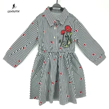 В розницу по 1 штуке, фирменный дизайн, детская одежда для девочек на весну и осень с вышитыми цветами Красного Футболка "губы" для девочек Черная Детская рубашка в полоску, Детская блуза