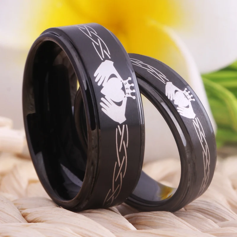 Мужское черное кольцо из карбида вольфрама, классический дизайн Claddagh, Женское Обручальное кольцо, кольцо для любви, подарок дружбы, обручальные вечерние кольца